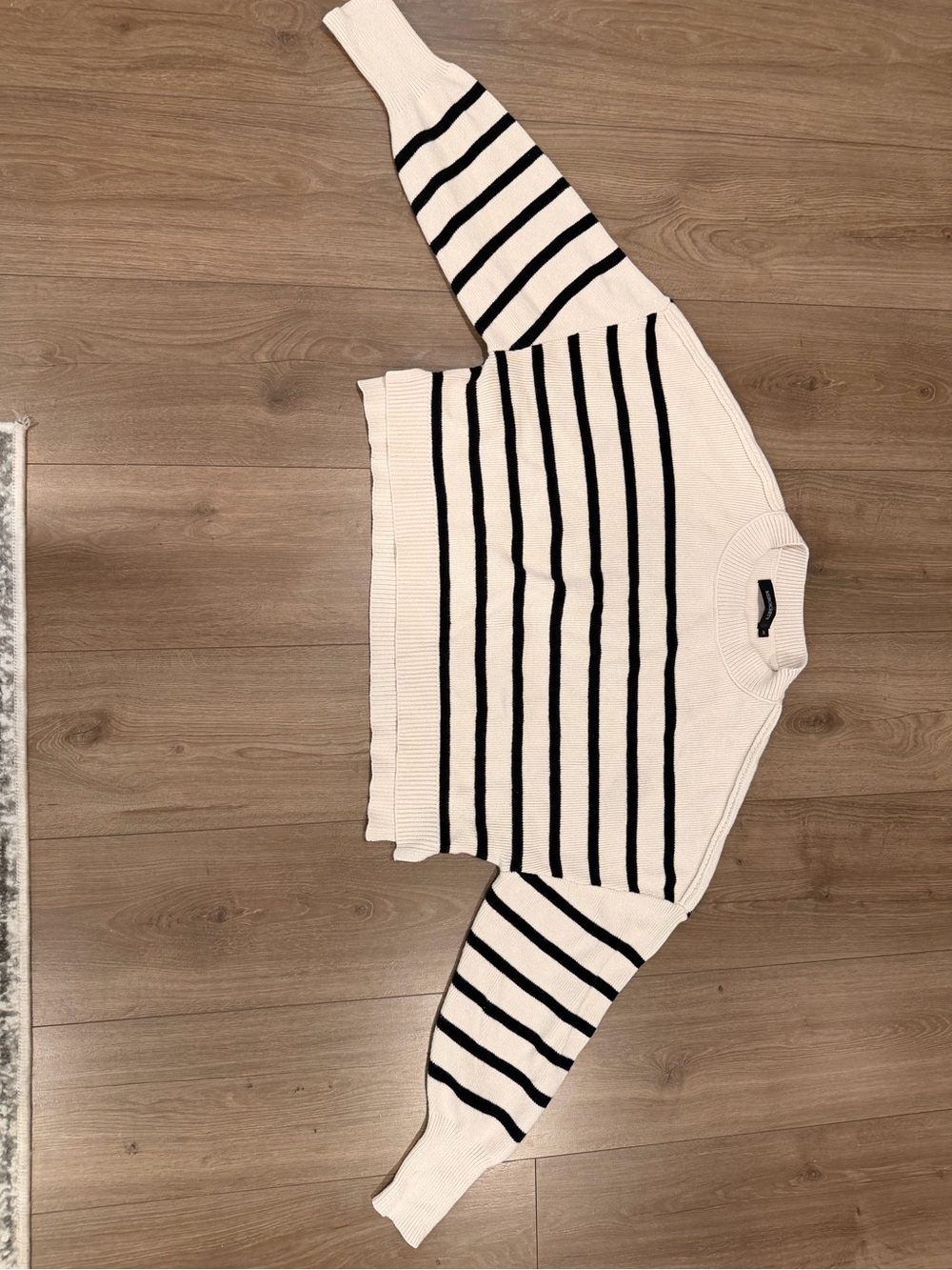 Striped Crewneck Cropped Sweater in Cream and Black